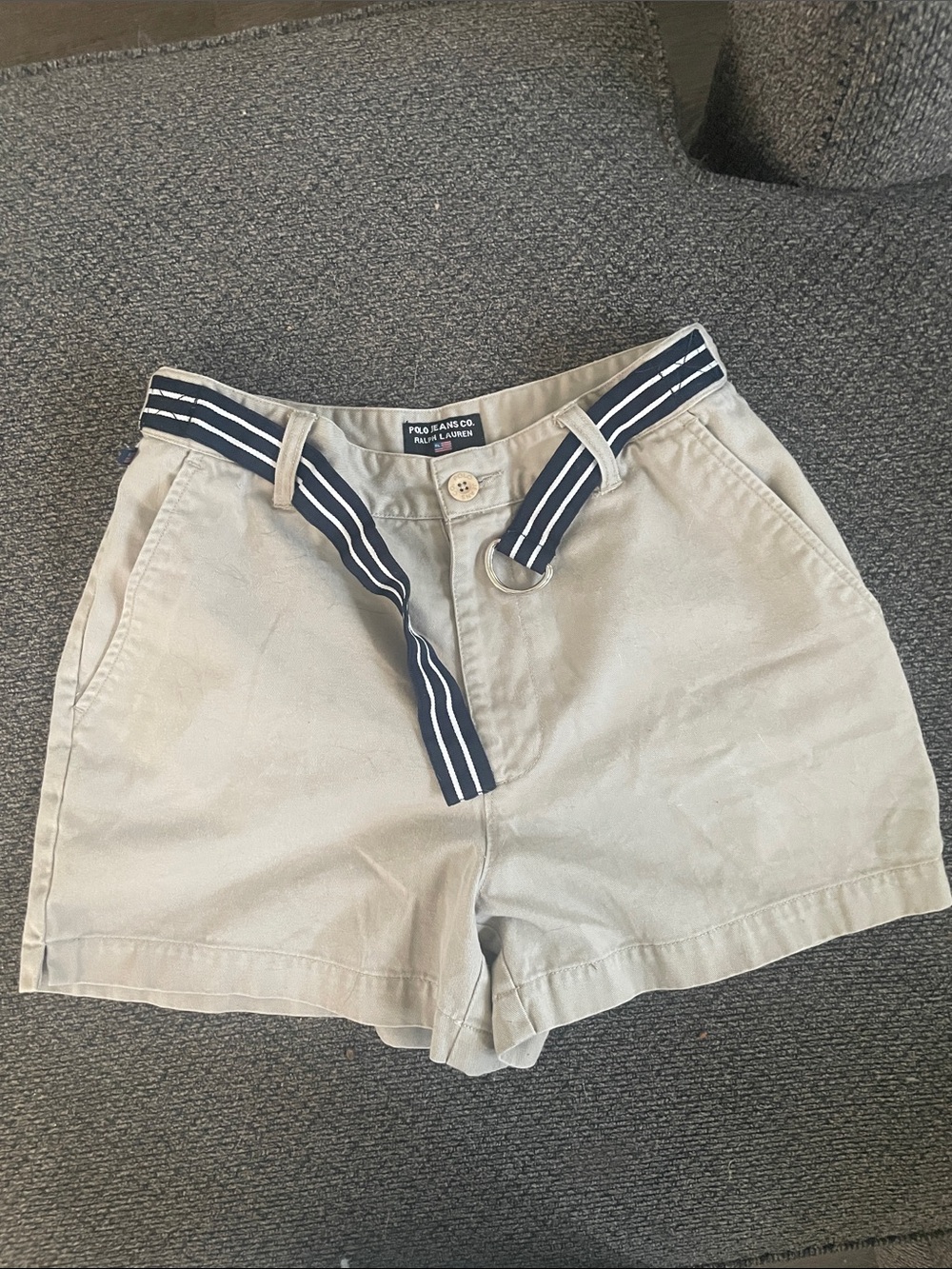 Polo by Ralph Lauren Tan Chino Shorts with Navy & White Striped Belt